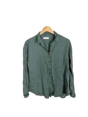 Uniqlo Womens 100% Linen Button Down Shirt Quiet Luxury Capsule Green Medium